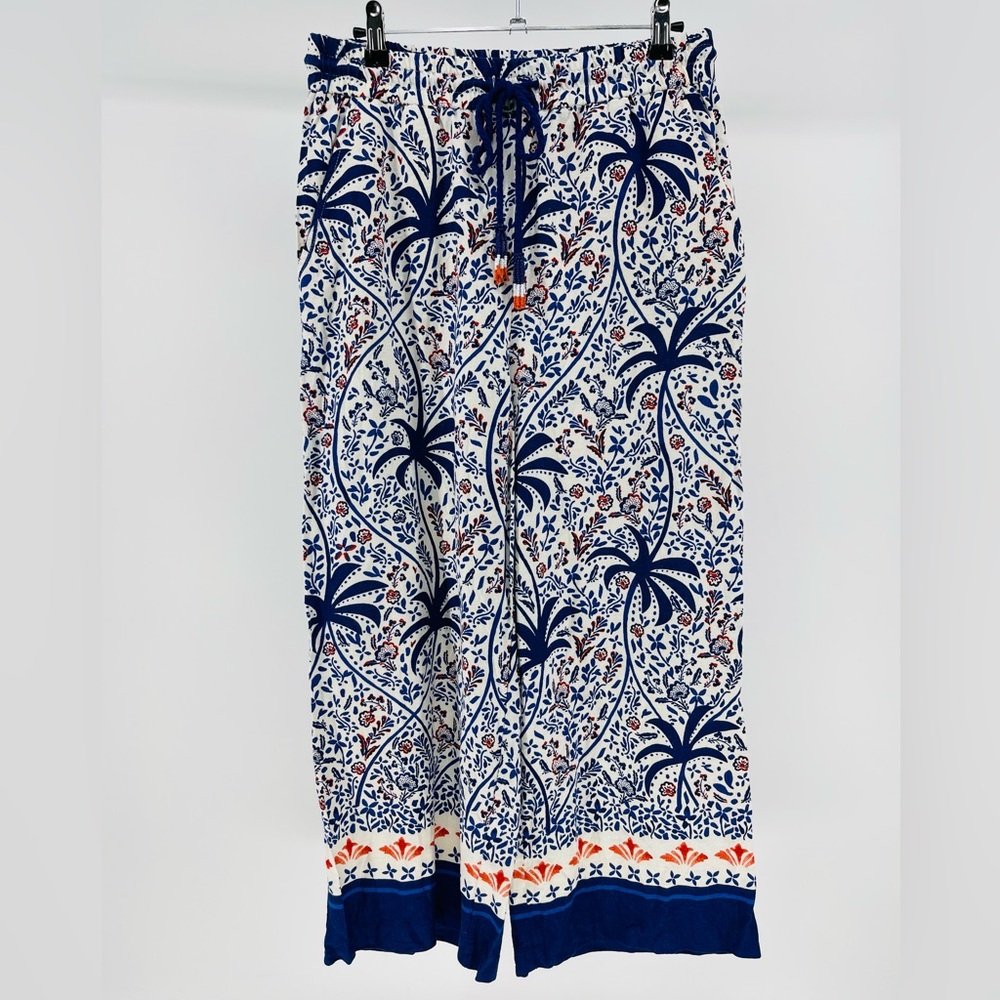 Joie Boho Linen Blend Wide Leg Pull-On Pants, Beaded Ties, Women's Medium